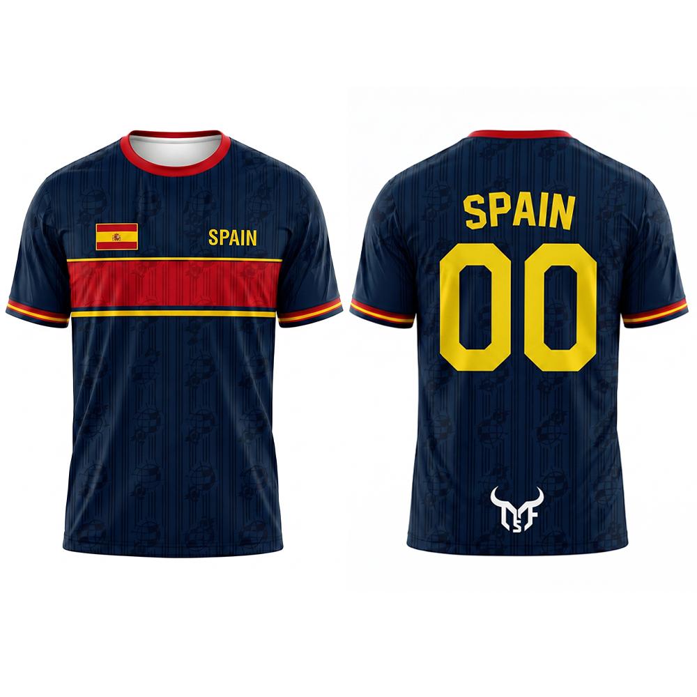Spain Flag Graphic Soccer Jersey Training Fitness Quick-drying Breathable Football T-shirt Men
