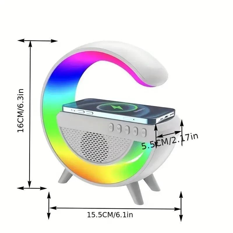 Big G Bluetooth Speaker Charging Mirror LED Clock Wireless Charging Speaker Colorful Ambient Light