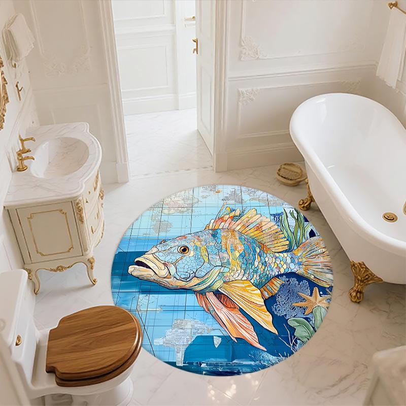 Ocean Fish,Round Area Rug,Carpet Rug for Living Room Bedroom Sofa Playroom Decor,Non-slip Floor Mat