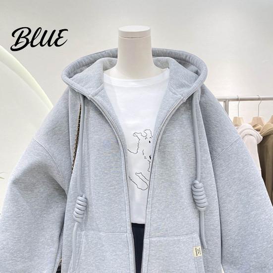 Autumn Winter Women Large Pocket Solid Color Warm Thick Jacket Hooded Zipper Female Long Sleeves