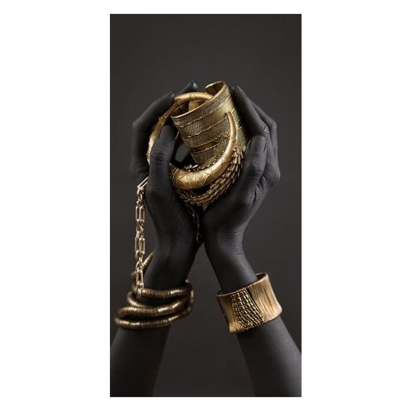 

Черная рука с золотыми украшениями, картины на холсте, плакаты и принты, африканское искусство, современные картины, украшение стены дома, фоновое украшение стены 40x80cm