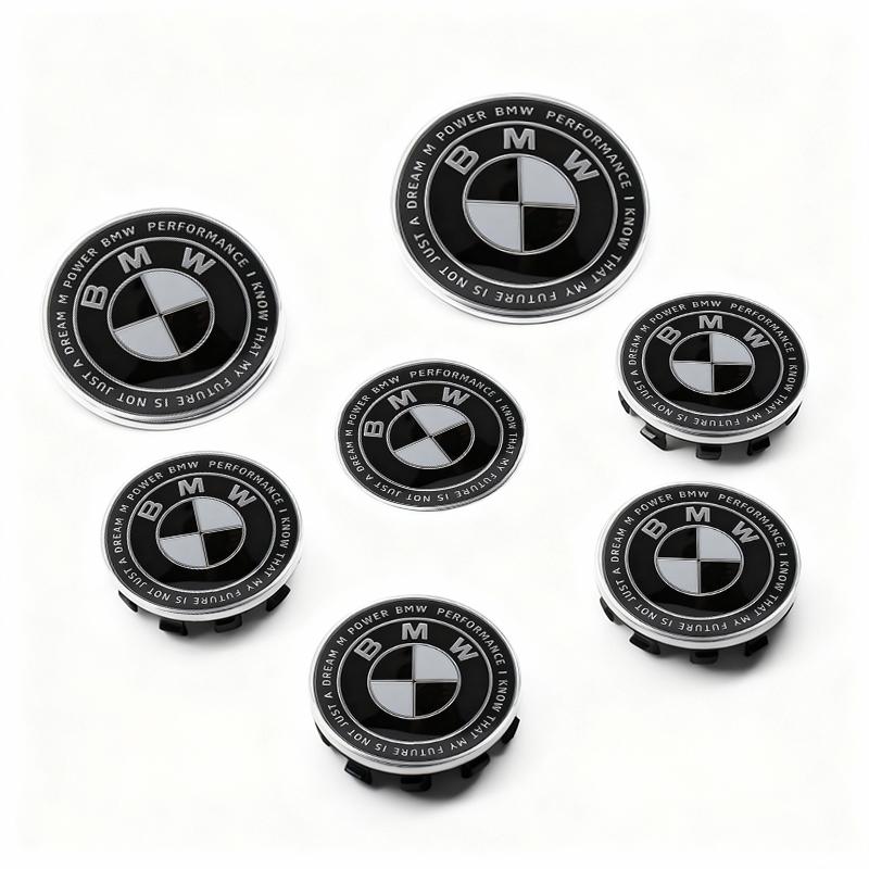7Pcs Car Wheel Hub Center Caps Badge For BMW E36 E39 E46 G21 G30 Auto Hood Front Rear Trunk Emblem Steering Wheel Center Sticker