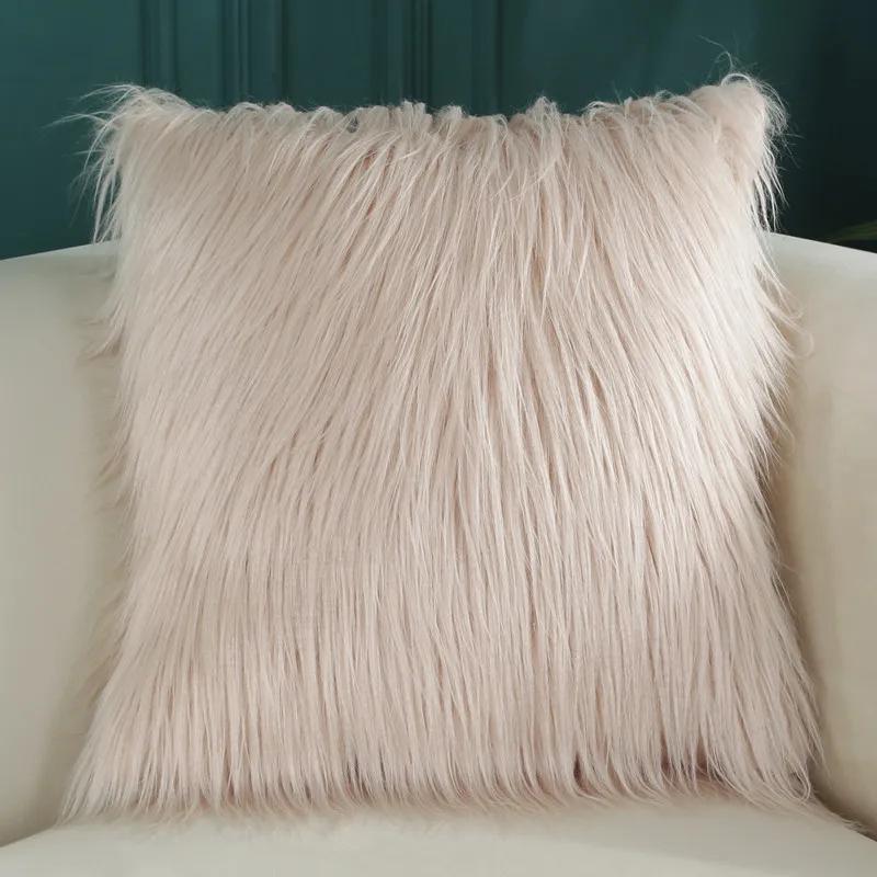 

Autumn Winter Soft Plush Pillow Cover Sofa Backrest Home Office Faux Wool Cushion Cover Fashion Candy Color Pillow Cases 45x45CM 450*450mm