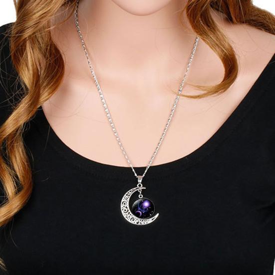 Women 12 Constellation Moon Alloy Electroplating Elegant Pendant Necklace for Valentine Day