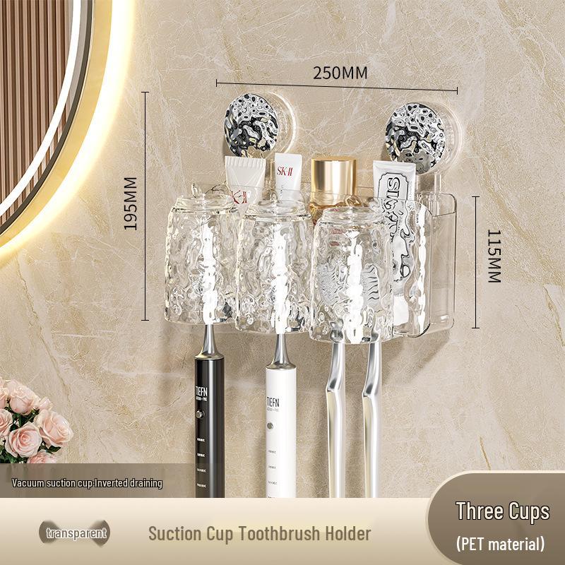 Wall-Mounted Suction Cup Toothbrush & Toothpaste Holder Set with Tooth Squeezer and Cup for Family Bathrooms