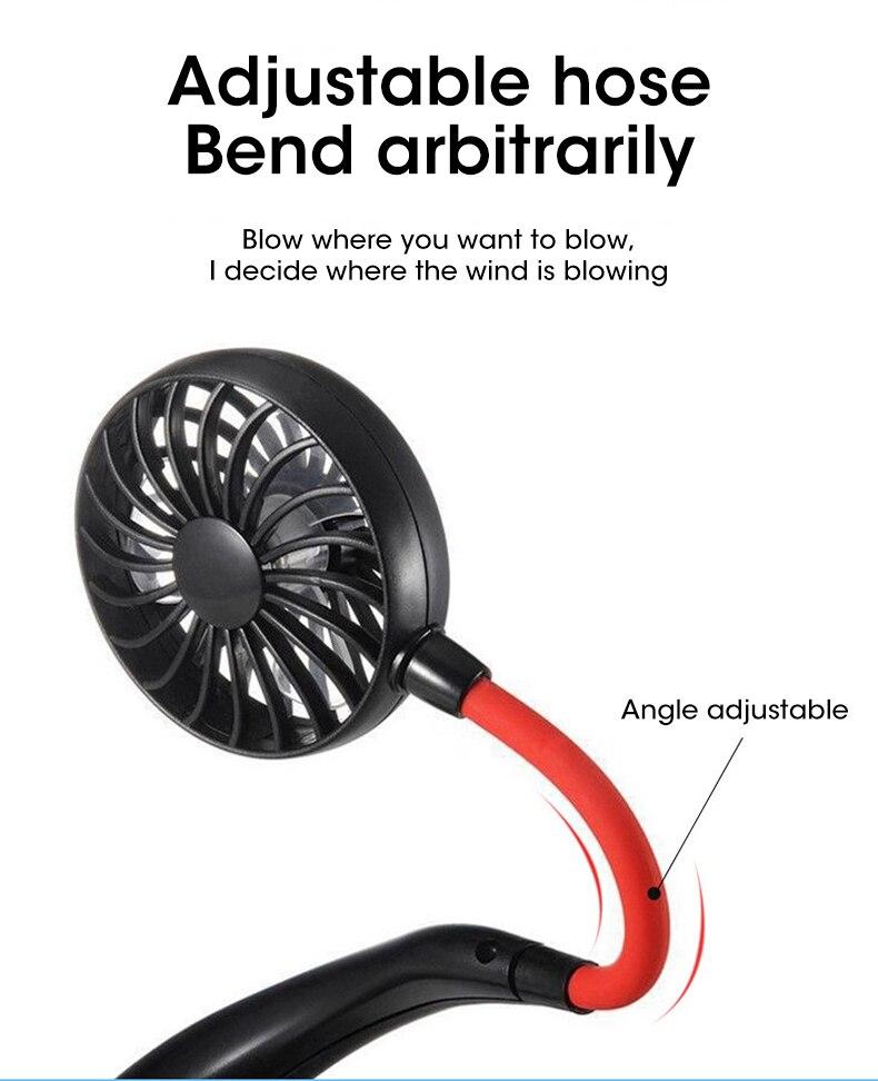 USB Mini Neck Fan Rechargeable Portable Hanging Neckband Fan Neck Sports Fan 3 Speed Adjustable Dual Electric Cooler Fan