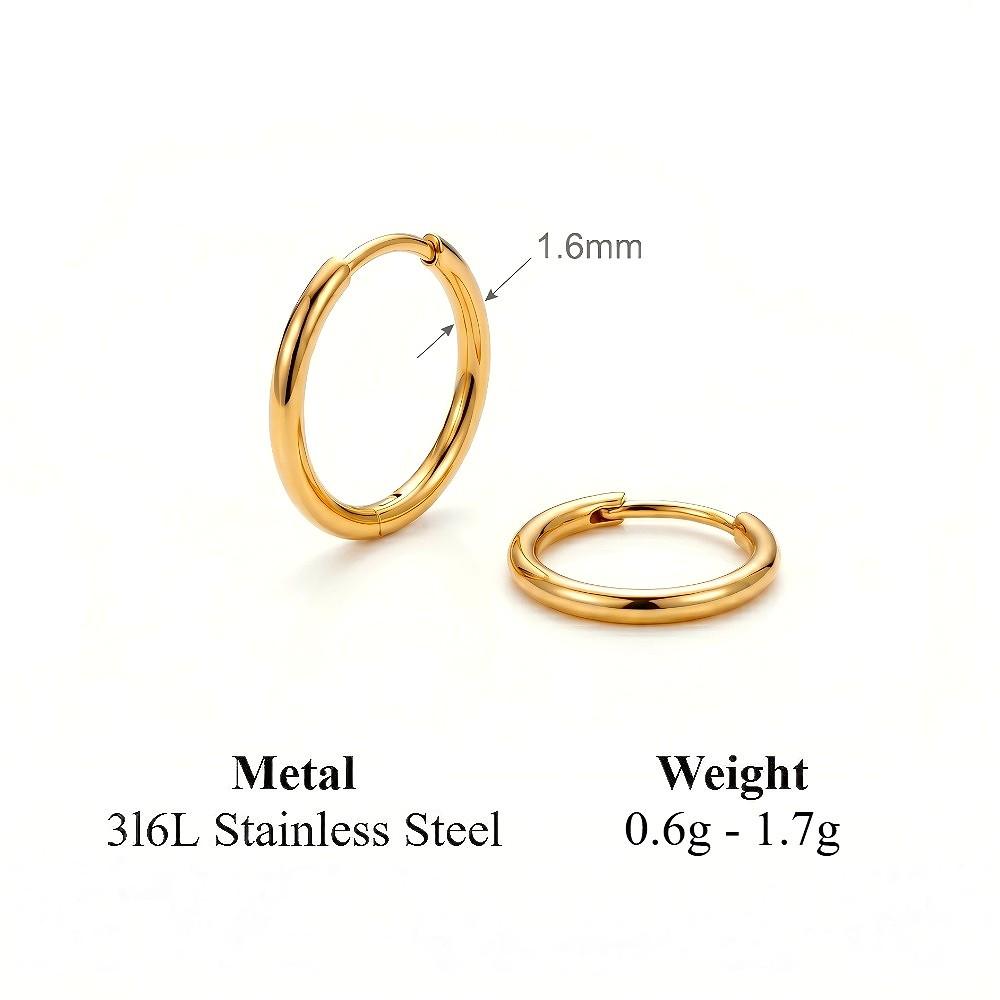 Pendientes de Aro Minimalistas Mariasz de Acero Inoxidable Finos y Delicados de 1.6 mm para Mujeres Hombres Pequeños Redondos de Oro Huggies Joyería