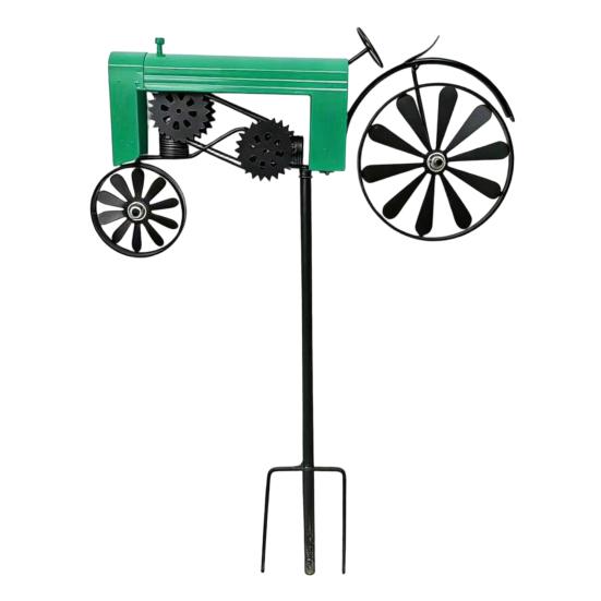 Wind Spinner Durable Weather-Resistant Green Tractor Windmill with Rotating Wheels for Garden Patio Lawn Outdoor Decor Farmhouse Style Gift for