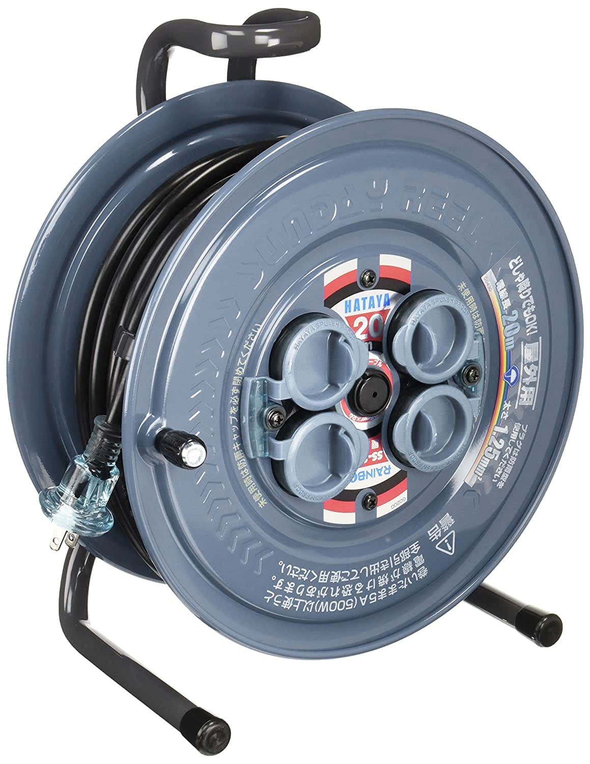 

HATAYA Кабельна котушка для зовнішнього використання 100В 20м Стандартна 4 розетки Вологозахищена 1 вилка Мідна Для дому Фабрики Будівництва Недільна котушка-веселка Сіра (Водонепроникний