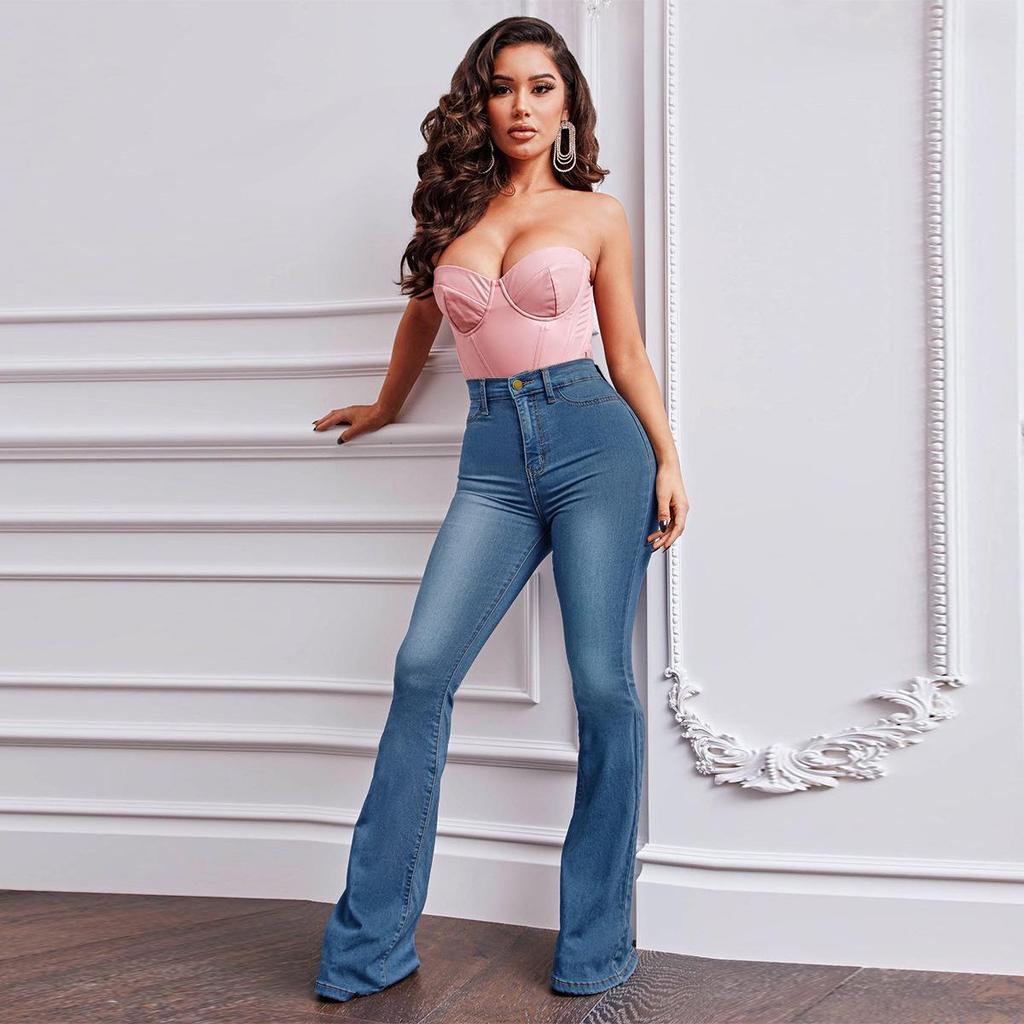 Women's High-Waisted Flared Denim Pants