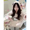 Cotton Hooded Sweatshirt Cartoon Embroidery Casual Top Women