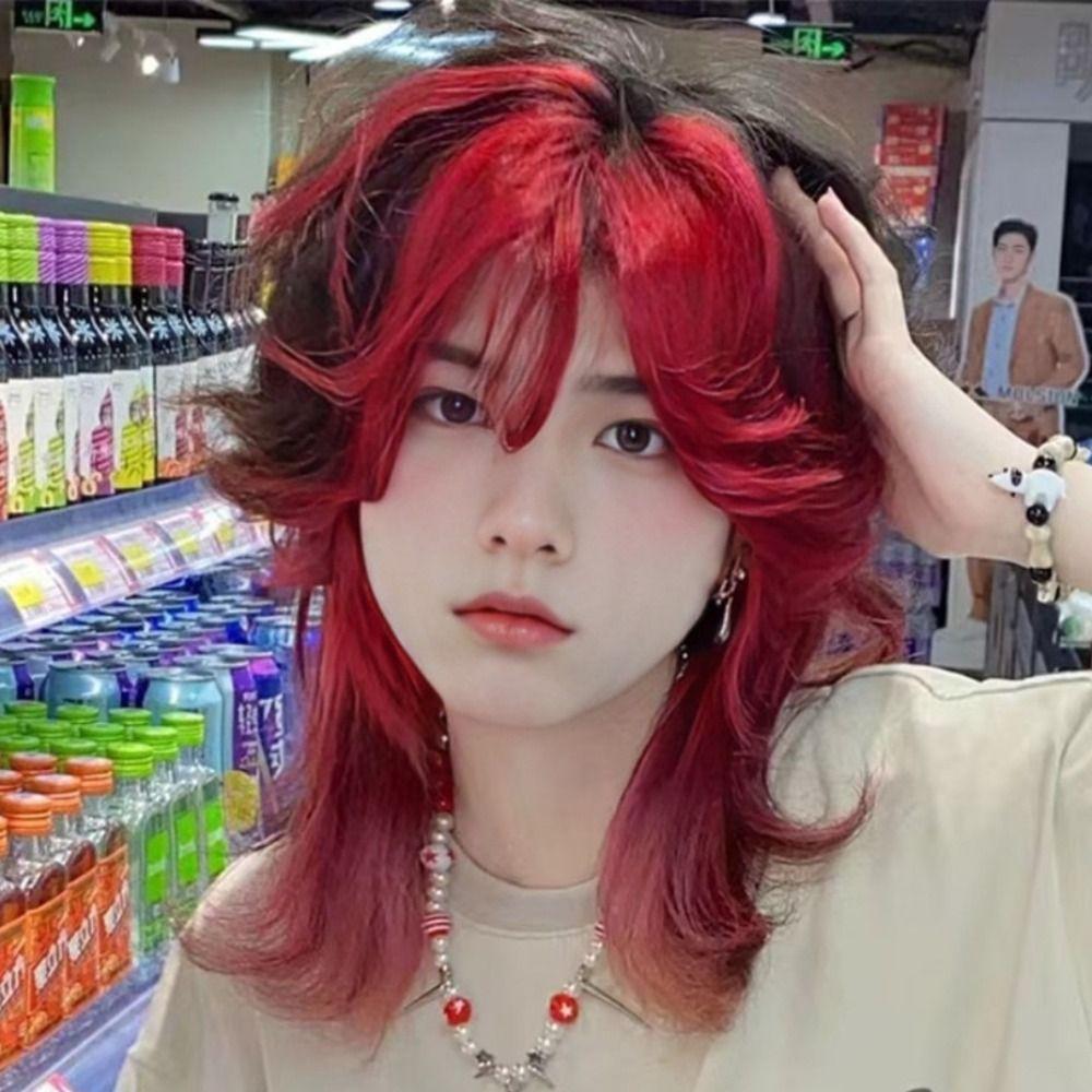 Heat Resistant Mullet Head Wigs with Bangs Synthetic Anime Men Wigs Long Cosplay Wig Party