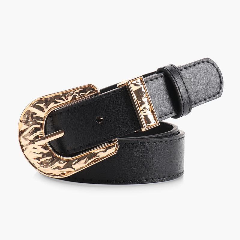 

Minimalist Pu Alloy Buckle Belt For Women With Irregular Texture For Casual And Office Wear чёрный