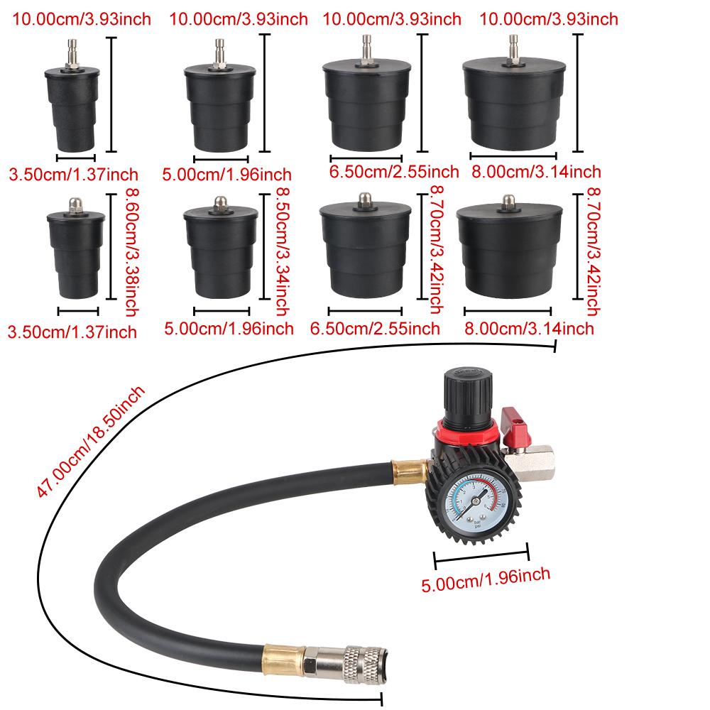 Auto Accessories 9pcs/Set Car Turbocharger System Leak Tester 1-3/8'' 35mm to 3-1/2'' 90mm Adapters 90psi/6bar With Pressure Gauge