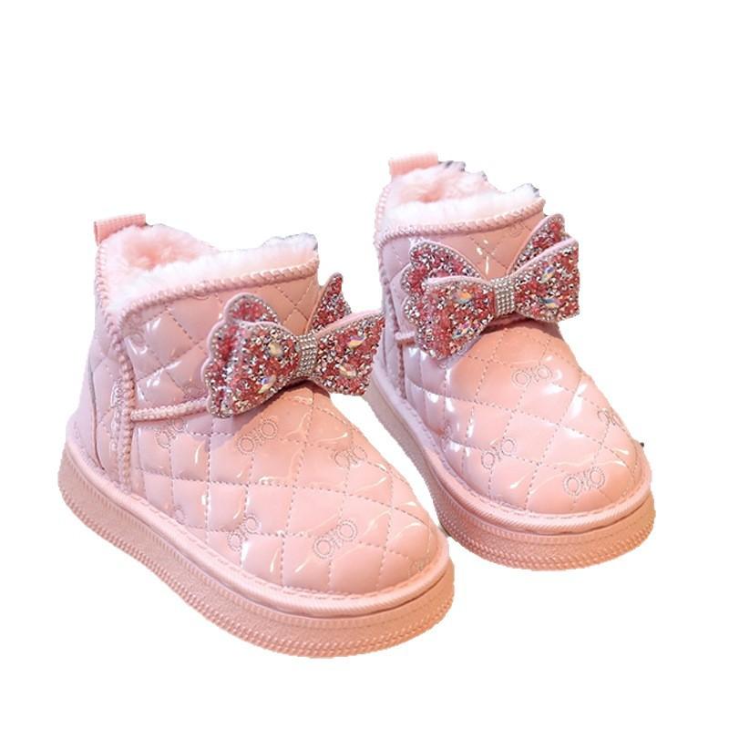 Girls' Warm Princess Snow Boots Winter Fleece-lined and Thickened Cotton Shoes Children's Non-slip Thick-soled Short Boots