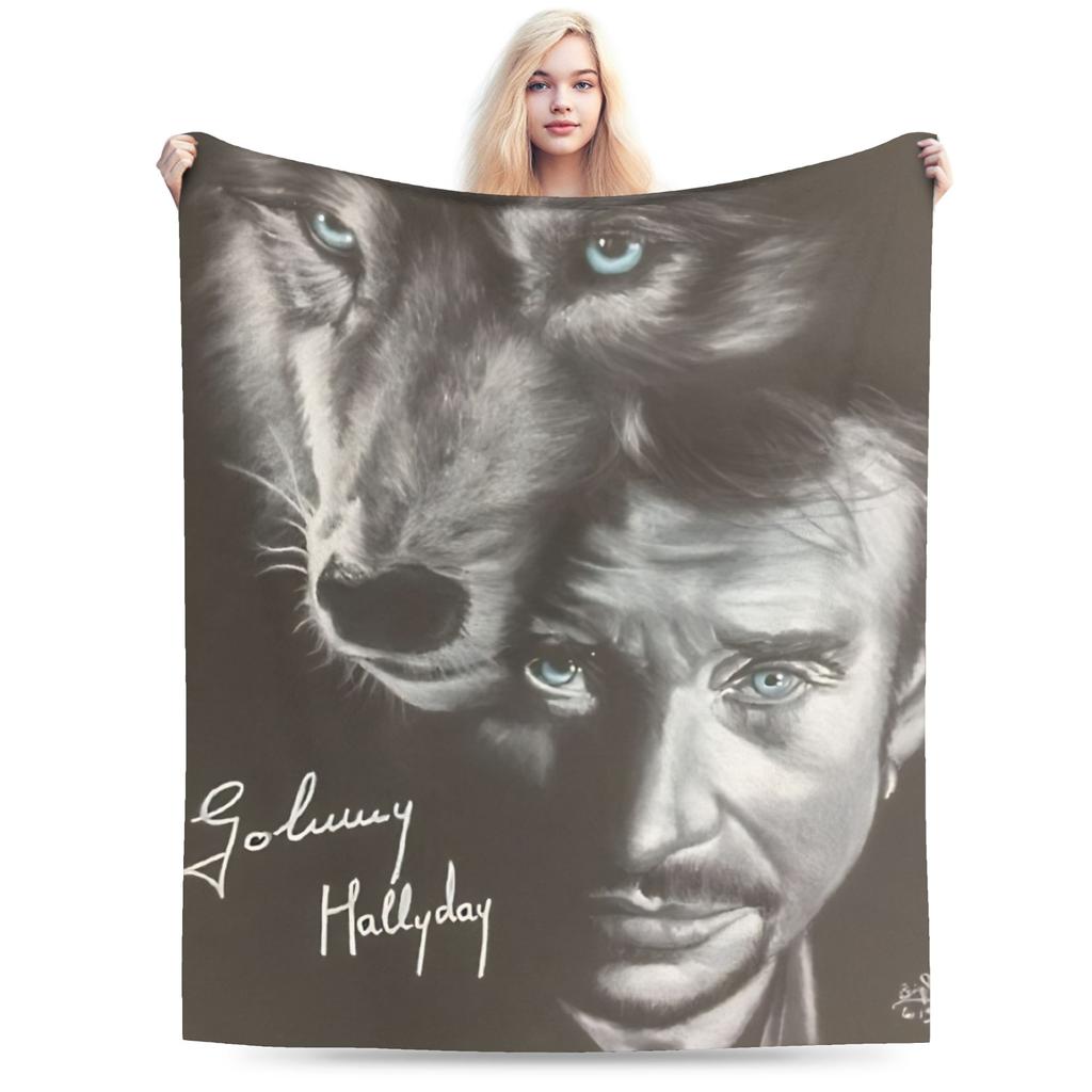 Johnny Hallyday Plüschdecke Mädchen Jungen Flanell Überwurfdecke Für Draußen Warm Weich DIY Qualität Tagesdecke
