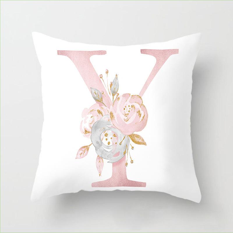 Letter Pink Floral Decoration Pillowcase Car Cushion Cover Pillowcase Sofa Cushion Decoration Living Room Home Decor Pillowcase