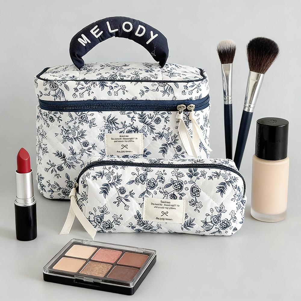 Airfriend Flower Makeup Bag Large Cosmetic Organizer Bag Woman Travel Toiletry Set Of Cosmetic Bags 3 Pcs Quilted Makeup Bag