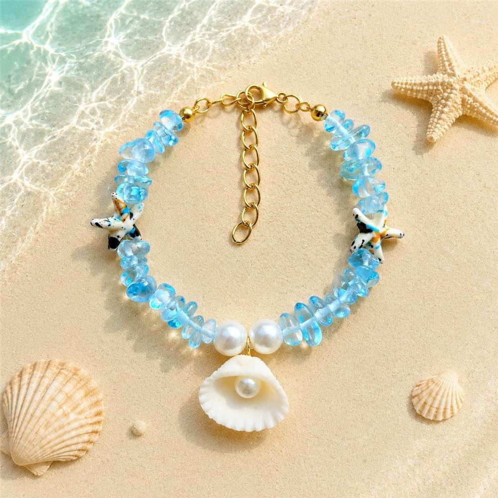 Holiday Charm FemaleBohemian Multicolor Crystal Starfish Shell Pearl Adjustable Bracelet Gold Color Wedding Jewelry For Women