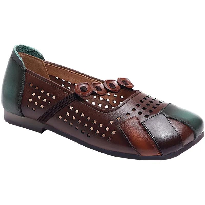 

Women s Flat Shoes Summer Sandals Hollow Women Shoes Woman for Mom Women s Flats Comfortable Handmade Pregnant Shoes 35 коричневий