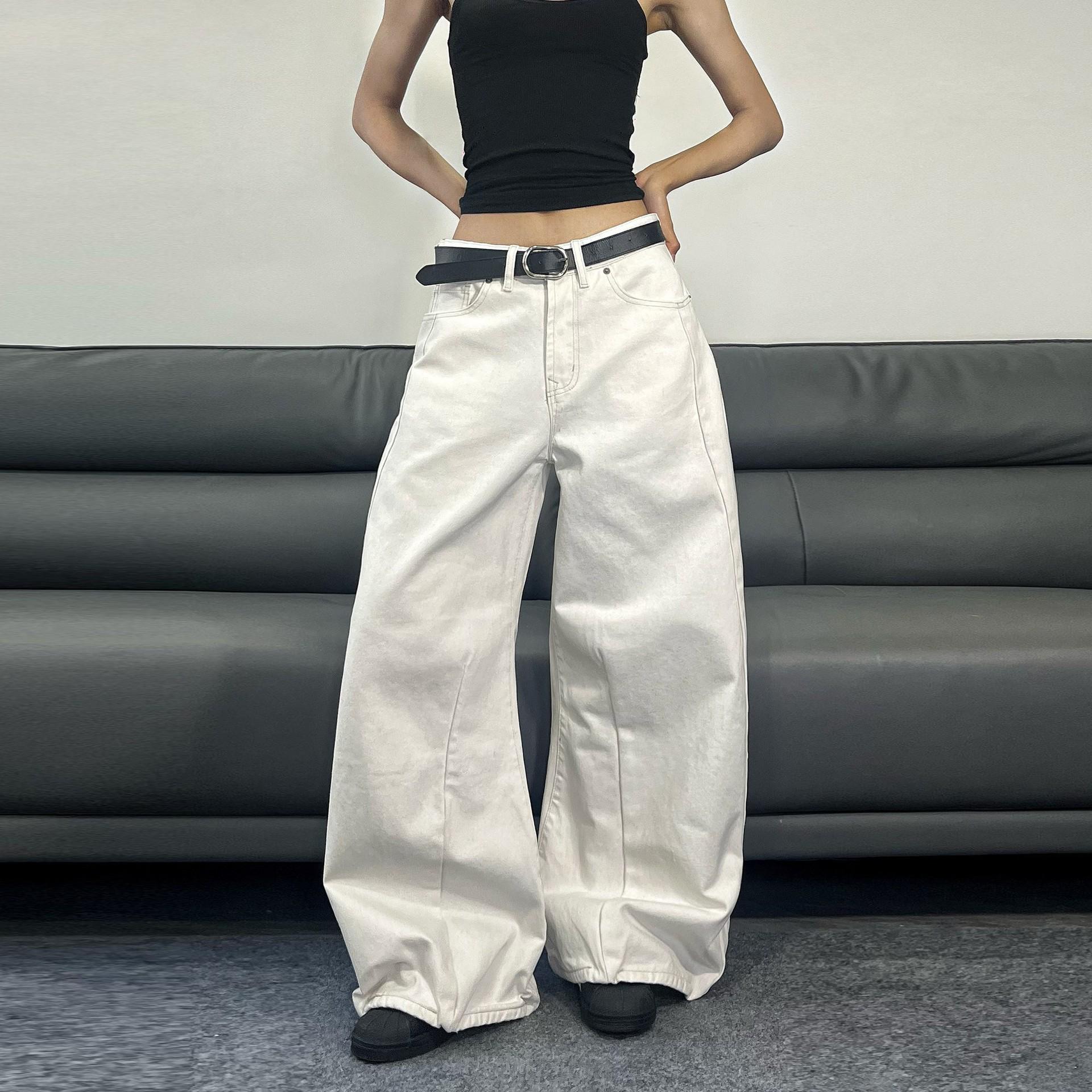 

Unisex White Minimalist Patchwork Wide-Leg Jeans - Summer Collection XL
