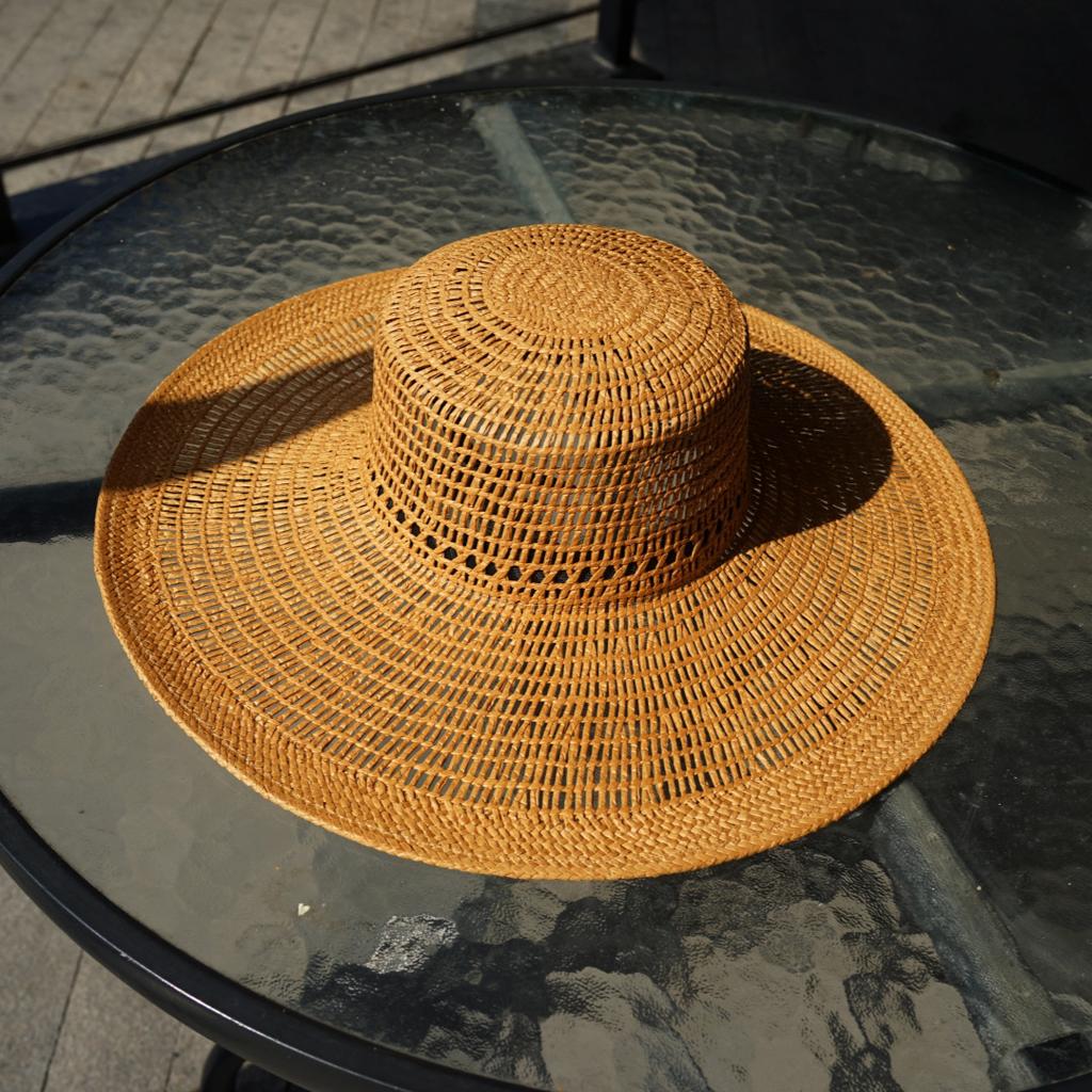 French Retro Ginger Hollow Woven Top Hat Women'S Summer Sunshade Sunscreen Travel Vacation Beach Big Brim Straw Hat