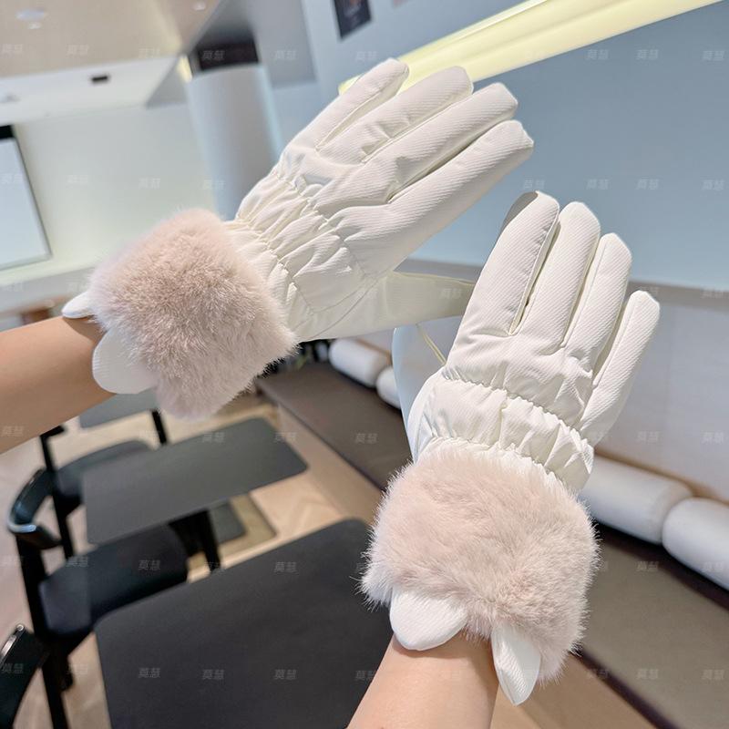 Gloves for Women To Keep Warm In Winter, Cute Fleece Riding Electric Car, Touch Screen, Windproof and Cold-proof Gloves