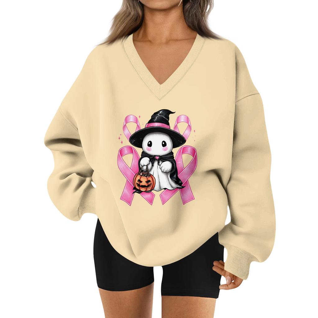 Women's V-neck Dropped Shoulder Halloween Print Sports Sweatshirt Top