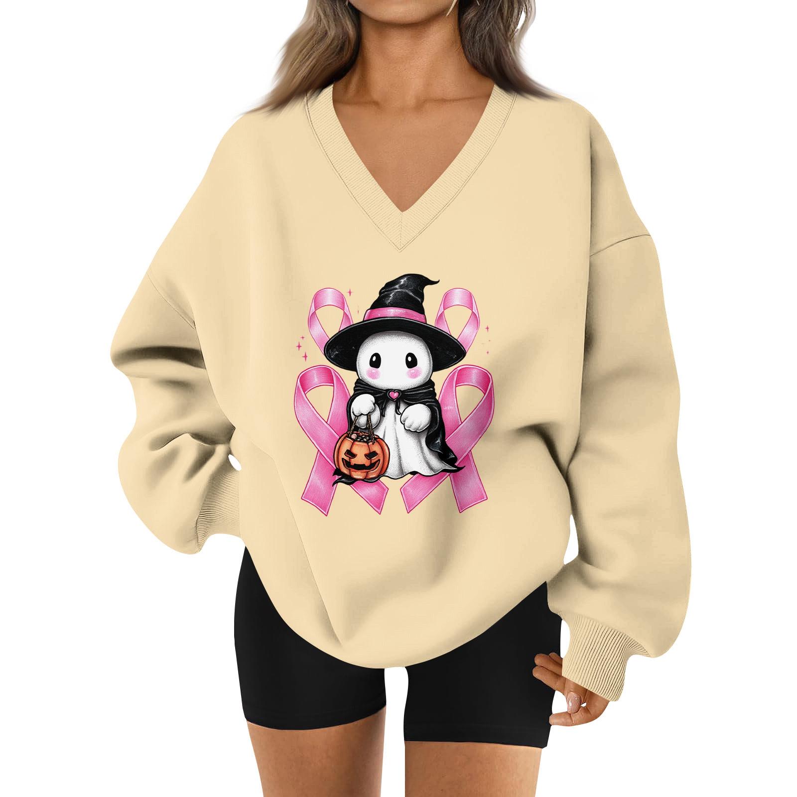 Women s V-neck Dropped Shoulder Halloween Print Sports Sweatshirt Top L 1854₽