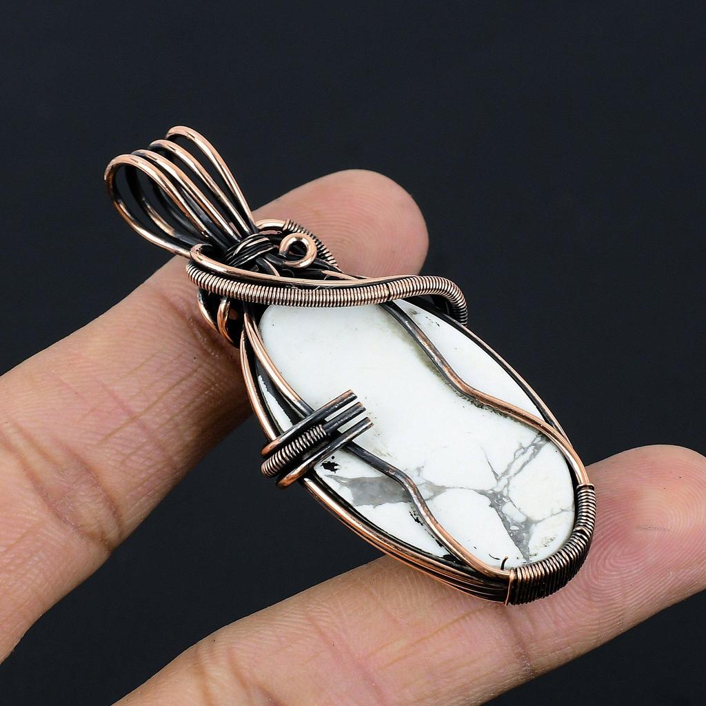 Howlite Pendant, 999 Copper Wire Wrapped Pendant Jewelry. Gift For Women Handmade Pendant Gemstone Jewelry