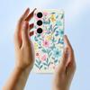 For Samsung Galaxy S25 FE Case Blue Pink Flowers Pattern Printing Straight Edge TPU Phone Back Cover