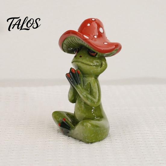 Small Tabletop Accents Yoga Mushroom Frog Figurine, Creative Resin Statue, Cute Sitting Decor Green Ornament for Home Office Shelf Decoration Desktop