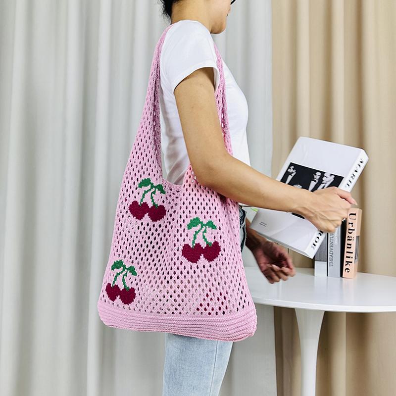 New I-Knitted Bag Knitted Bag Large Capacity Tote Bag Cherry Shoulder Bag