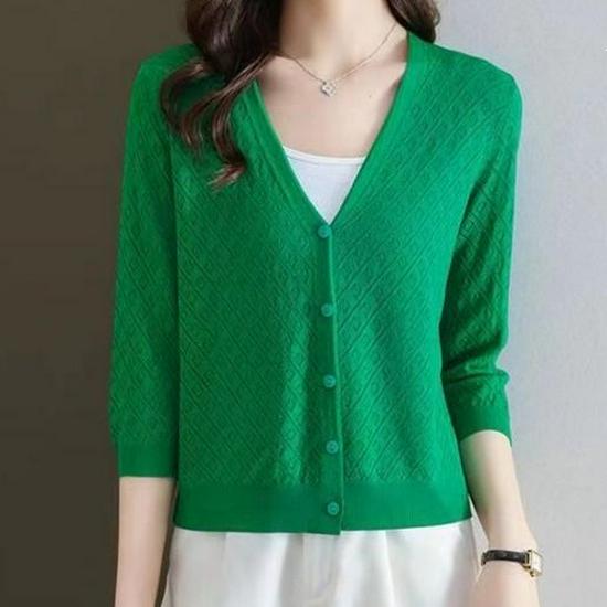 Women's Summer Fashion Knit Cardigan - Lightweight, Versatile, Rice Apricot Top