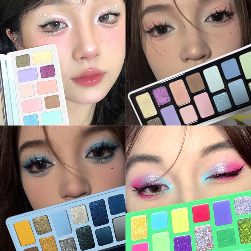 16 Eye Shadow Makeup Palette Black Pink Grey Blue Green Pearlescent Diamonds Glitter Eyeshadow Pro Eye Cosmetics Makeup