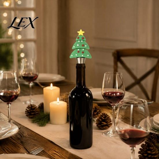 Wine Preservation Tools Christmas Bottle Stopper, Stainless Steel Reusable Cork, Decorative PVC Cartoon Festive Plugs Toppers Design, Airtight Sealing