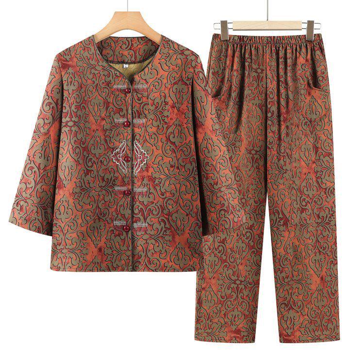 Chinese Retro Plus Size Two-Piece Set: Loose Cotton Linen Jacket & Pants for Middle-Aged Women