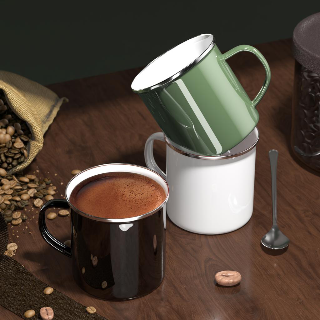 1Pcs Enamel Camping Mugs Set,380ml Coffee Camp  Small Enamel Tea Cups for Indoor and Outdoor Activities,Easy To Clean