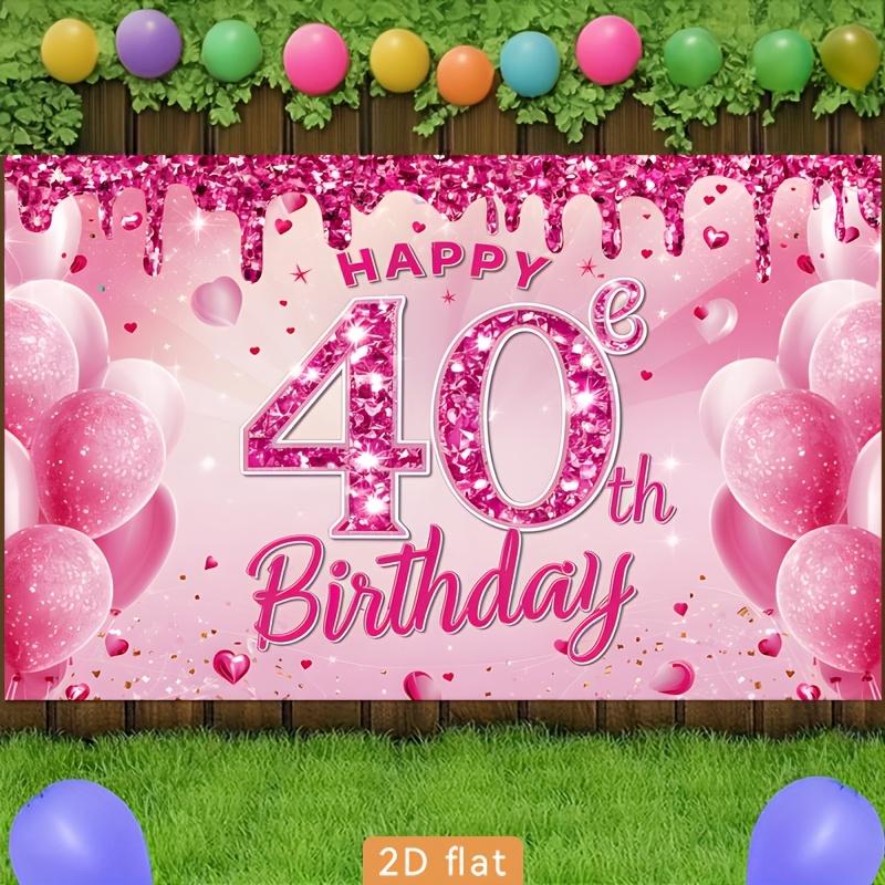 2D Plane Pink Glitter Background Cloth with the Text "Happy 40th Birthday" for Party Decoration Polyester Fiber
