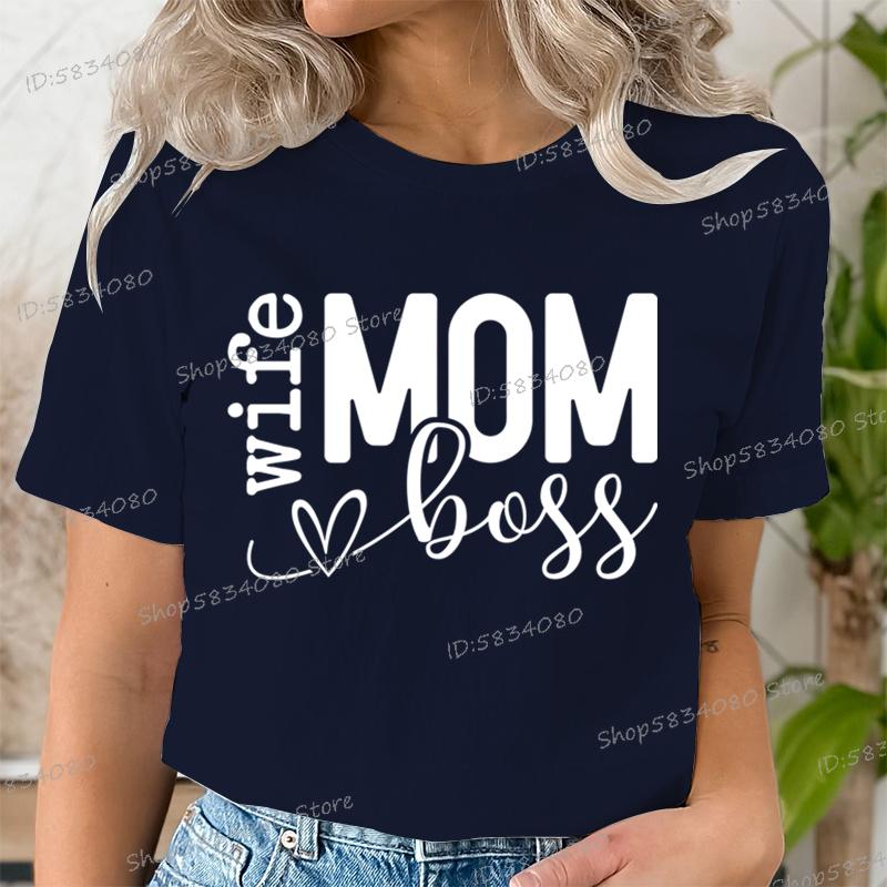 Mom Wife Boss Graphic T Shirts Women Blessed Mama Short Sleeve Tee Mom Life Classic Tops Tees Happy Mothers Day Funny T Shirts