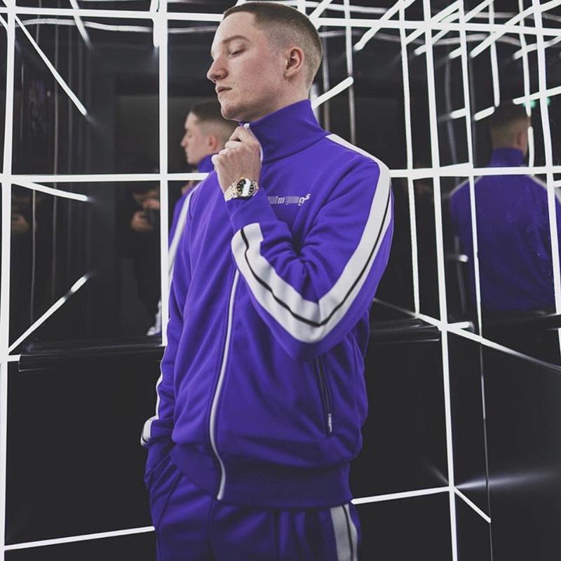 Unisex Palm Angel Schwarz-Weiß Gestreifte Stehkragenjacke - Freizeit-Sportbekleidung