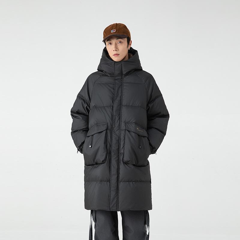 

White duck down couple men s down jacket winter trend versatile mid-length loose hooded men s jacket M