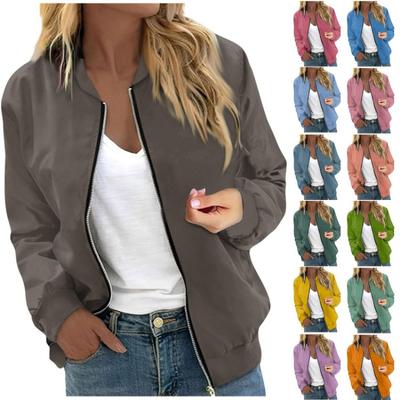 Women Slim Casual Long Sleeve Print Cardigan Zipper Tops Outerwear Shirt Jacket For Women