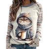 Trendy Cute Cat Flower Girl Commuting Elegant Printed Long Sleeve T-Shirt