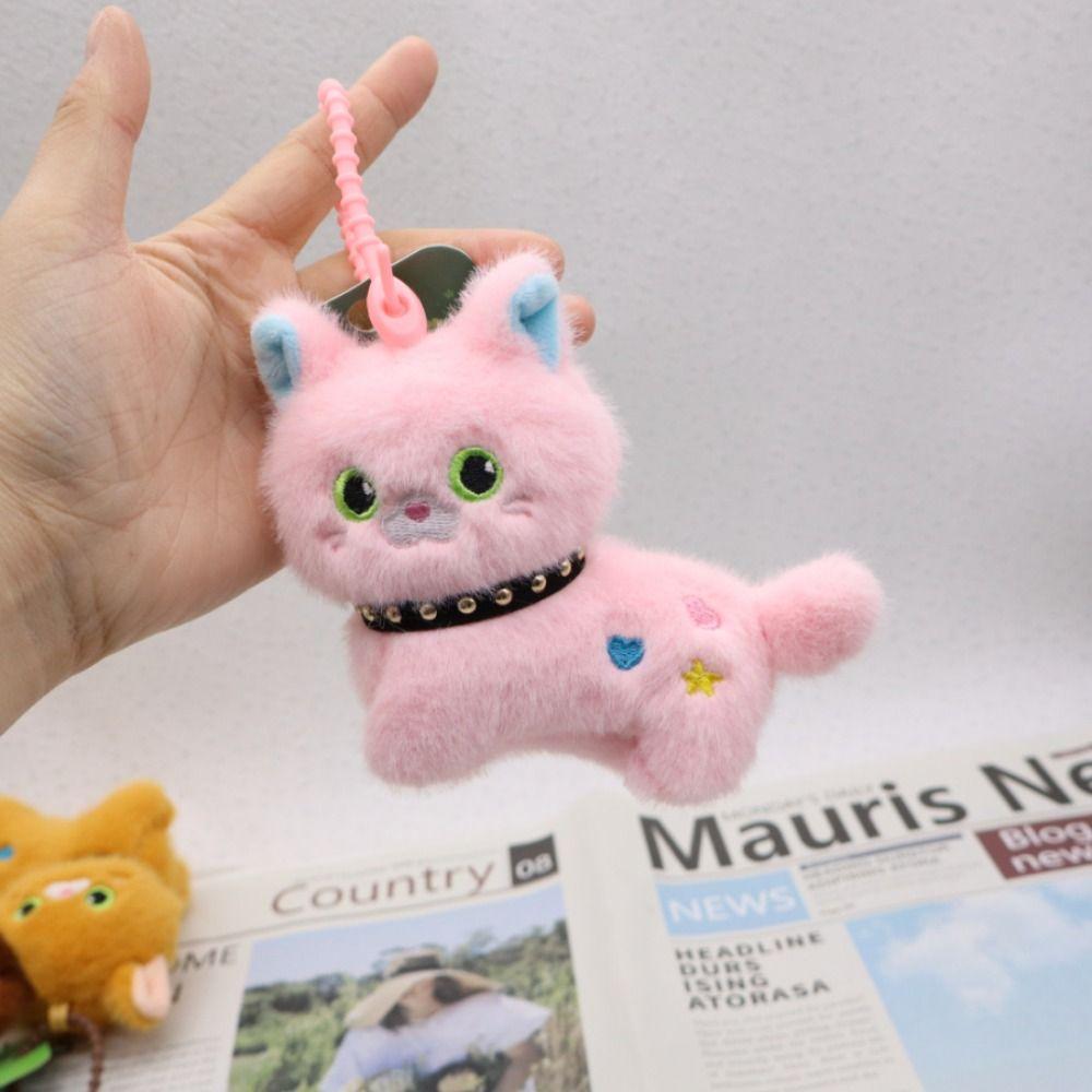 Girl Heart Simulation Kitten Pendant Fluffy Stuffed Plush Cat Key Chain  Backpack Decor