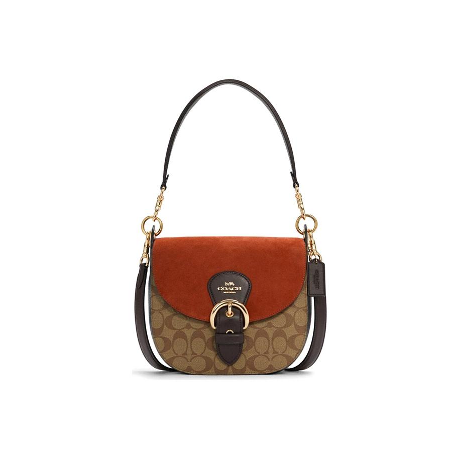 Coach Kleo 23 Classic Monogram Leather Pvc Saddle Bag Women Handbags Terracotta C5692-IME7V