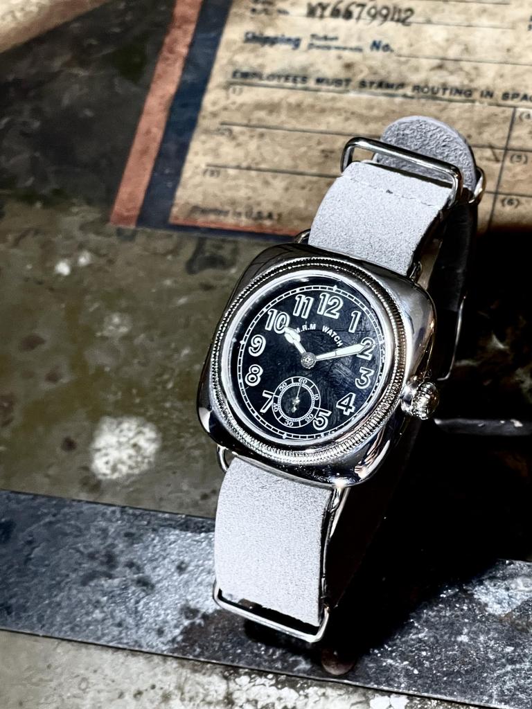 Militärisches Kissen Schwarz Grau Wildleder Nato-Armband [M.R.M.W.] Uhr, Zifferblatt,