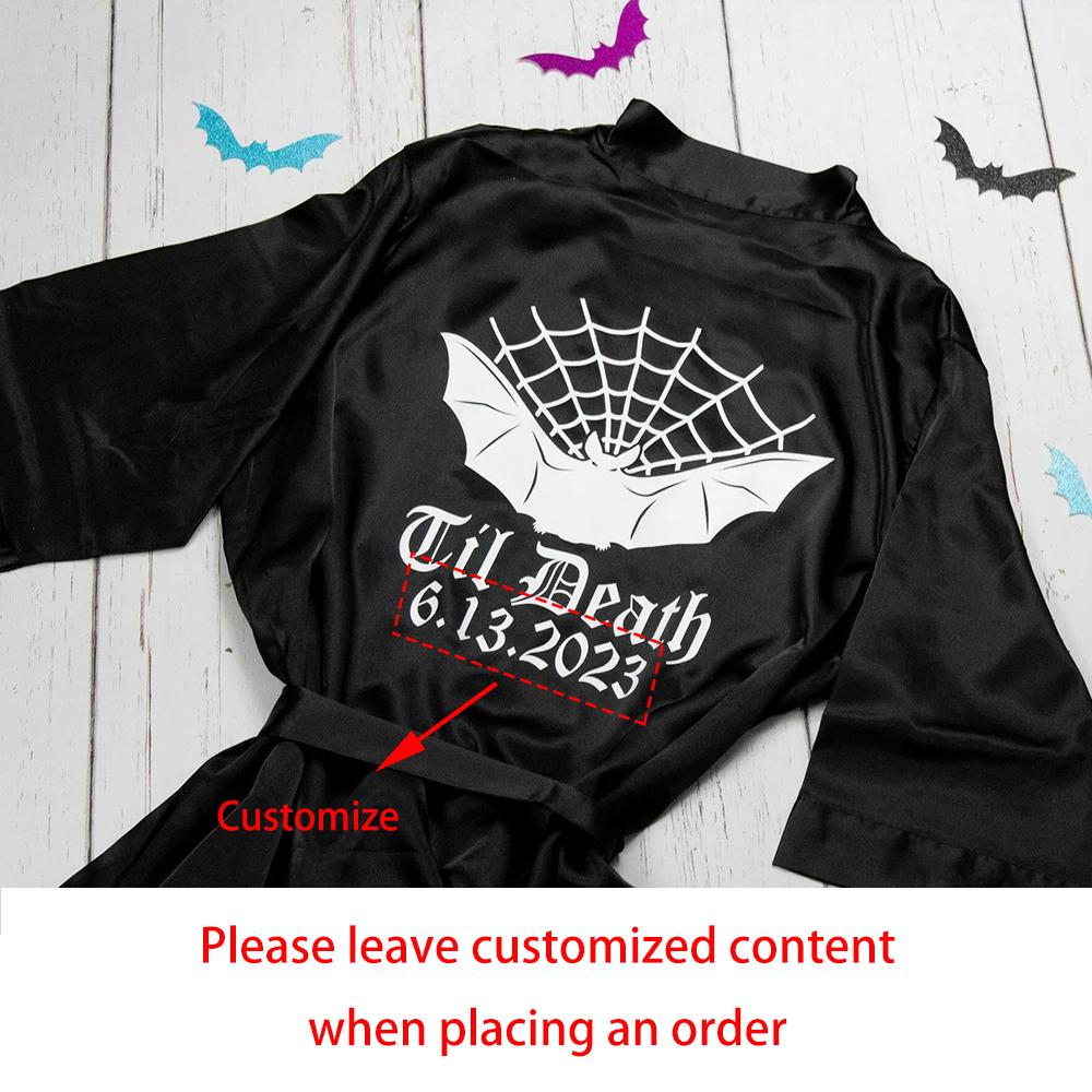 

Personalized Black Slasher Robe Till Death Gothic Bat Spider Web Robe Bridal Party Halloween Wedding Scary Bridal Shower Gifts S