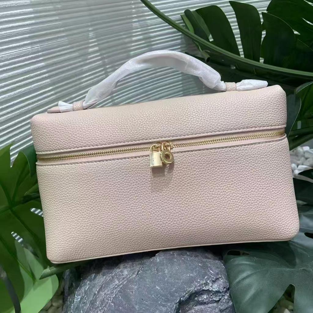 Italian Lychee Pattern Gold Buckle Crossbody Handbag, Top Grain Cowhide LP27 Lunch Box Bag