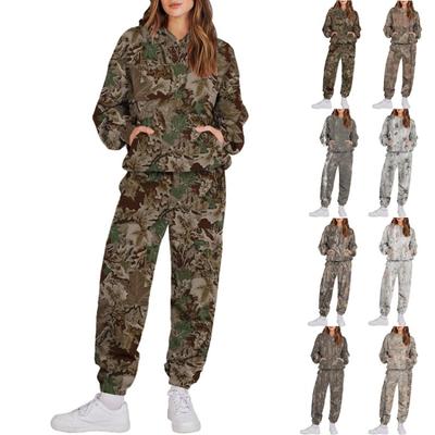 Damen Kapuzen-Trainingsanzug Set Langarm Pullover Hoodie und Trainingshose Laufen Sportbekleidung Zweiteilig Unisex